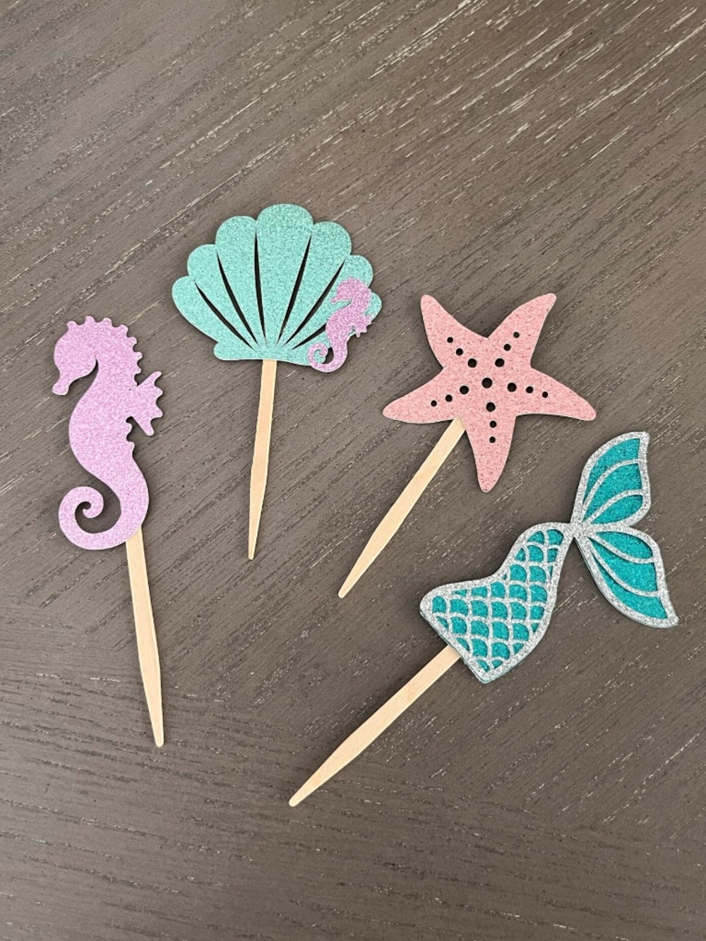 Pack of 12 Assorted Mermaid Design Glitter Cupcake Toppers
